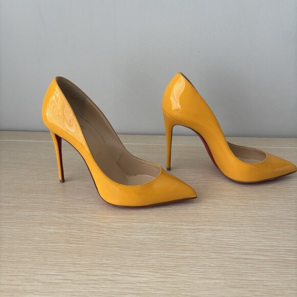 Christian Louboutin Pigalle Follies 100 Yellow Patent Leather Pumps - Picture 5 of 9